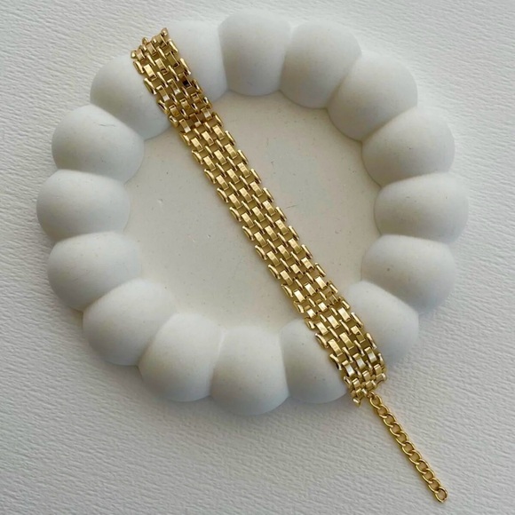 14K Gold Plated Chunky Wide Link Bracelet | Triple Row Chain Waterproof Jewelry - Picture 6 of 11